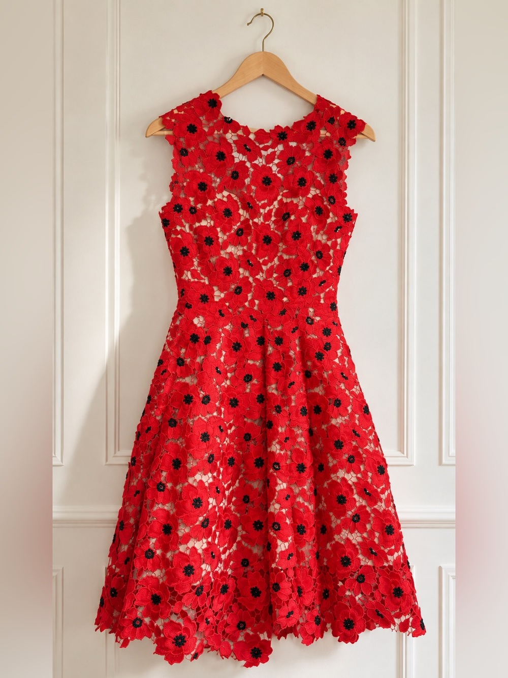 Oscar de la Renta Red Sequin Embellished Midi Dress